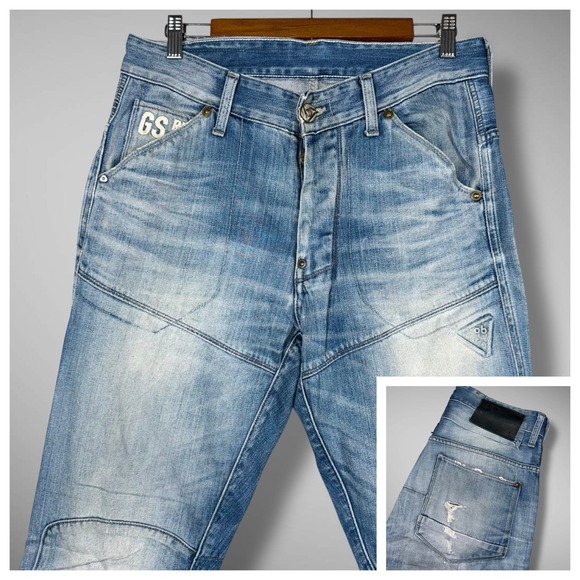 G Star Raw Jeans‎ Mens 31x34 Blue Denim Graft 5620 Tapered Leg Double Knee - Picture 1 of 16